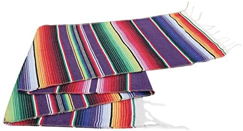 Auranso Mexican Table Runner 14 x 84 inch Cotton Striped Weave Dining Table Runner Rainbow Mexican Blanket for Party Festival Decorations