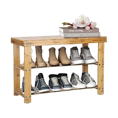 Holdfiturn 3 Tier Bamboo Shoe Rack with Seat Cover