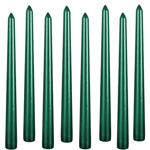 Kemladio Lot de 8 bougies coniques vertes de 25,4 cm, bougies effilées non parfumées à brûler pendant 8 heures, longues bougies de dîner, bougies d'Halloween (8 pièces, vert)