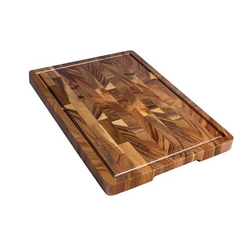 THETCHRY Walnut Wood Cutting Board for Kitchen, End Grain Chopping Board with Juice Groove, Heavy Duty Checkered Board for Cheese and Vegetables, Non-slip Feet 16.5" x 11.6" x 0.8" Walnut Wo