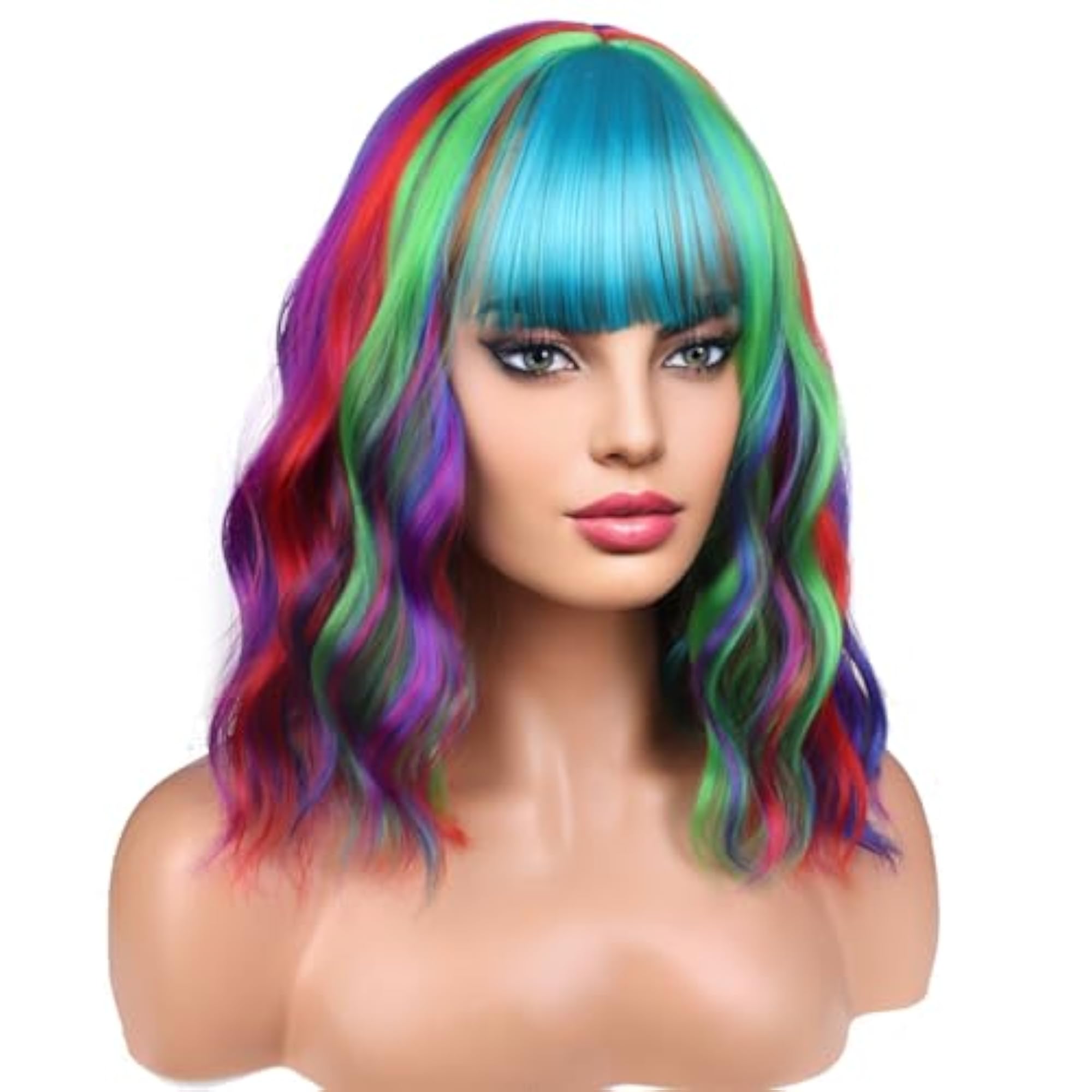Short Curly Women's Charming Synthetic Wig, Rainbow