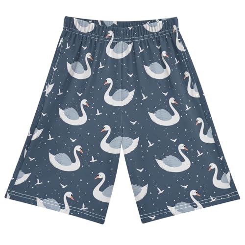 ALAZA Swan Bird Navy Blue Pajama Shorts Elastic Waist Casual Sleep Shorts with Pockets Size 6-14