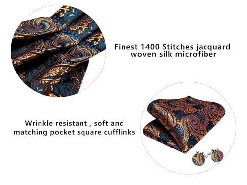 Image of Barry.Wang Ascot Ties Cravat Tie Men Paisley Plaid Scarf Self Tie Pocket Square Cufflinks Set Wedding Party