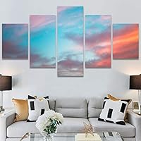 SIGNWIN 5 Panel Canvas Wall Art Coastal Multicolor Photography Relax/Calm Romantics Sunset for Home Decorations Ready to Hang - 60