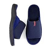 WALKFUN Lightweight House Slippers for Men Open Toe Soft Indoor Slip on Mens Slides Sandals with Memory Foam for Bedroom Patio All Seasons，Navy Blue 10-11