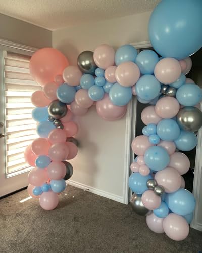 Image of 140Pcs Gender Reveal Balloon Garland Arch Kit - Pink and Blue Balloons Silver Latex Balloon for Boy or Girl Gender Reveal Decorations Birthday Party Baby Shower Celebration Anniversary (No Box)
