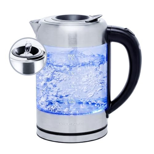 OVENTE 1.7L Glass Electric Kettle Water Boiler, Silver KG612S