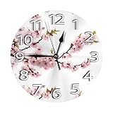 YHLKLWKSZC Orologio da parete rotondo con numeri di ciliegio, funzionamento a batteria, 25,4 cm, silenzioso, senza ticchettio, per bagno, camera da letto, soggiorno, cucina, ufficio