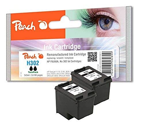 Peach H302 Double Pack Printheads 2 x Black Replaces HP No. 302 bk*2, F6U66AE*2 for HP OfficeJet 3830, HP OfficeJet 3831, HP OfficeJet 3833, HP DeskJet 3630, HP Envy 4527 e-All-in-One
