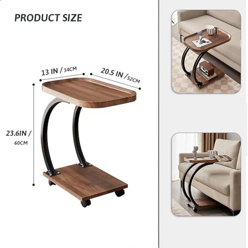 C Shaped Side Table with Wheels, Modern C Table End Table for Sofa and Bed, Small Couch Tables That Slide Under, Wooden C Shaped End Table for Couch, Coffee C Table for Small Space(Walnut)(With Scratch; See The Pictures)