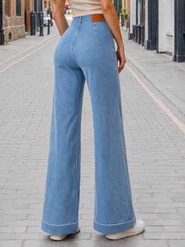 Flowyair Womens Wide Leg Jeans High Waisted Button Casual Denim Pants - image 5