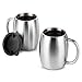 Stainless Steel Coffee Mug with Lid, Set of 2 – Premium Double Wall Insulated Travel Mugs – Shatterproof, BPA Free Spill Resistant Lids, Dishwasher Safe, Comfortable Handle Cups for Tea, Beer, 13.5oz
