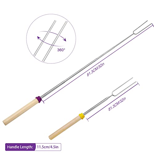 Barbecue Forks-8 Pack Marshmallow Roasting Sticks Extendable Stainless Steel 32 Inch U Shape Hot Dog Fork with Wooden Handle Grilling Skewers for Fire Pit and BBQ Campfire Party - Image 3