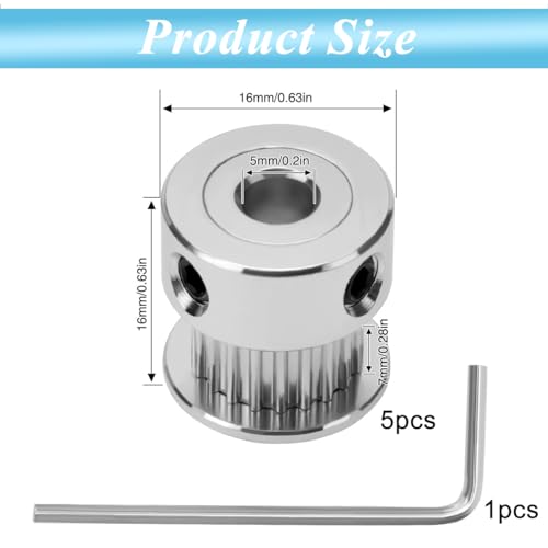 Image of Serplex GT2 20 Teeth 5mm Bore Timing Pulley Aluminum Synchronous Wheel for 6mm Belt, GT2 Pulley 20T Timing Belt Pulley Wheel Compatible with RepRap 3D Printer Prusa i3 (5Pcs)