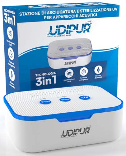 Estación de secado y desinfección UV Udipur para audífonos con cargador USB tipo C temperatura hasta 50°C   110x90x40mm