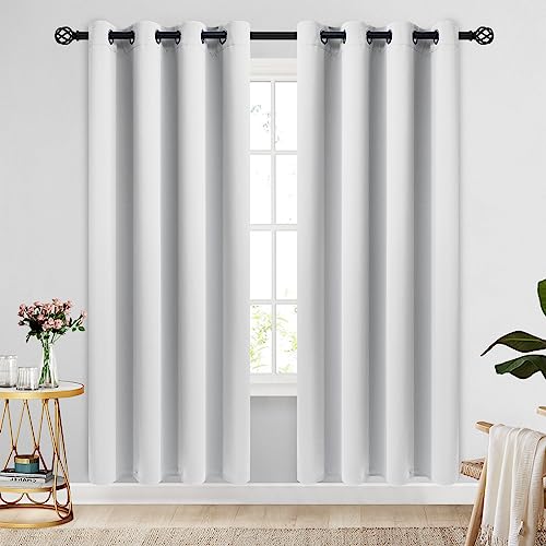Image of COSVIYA Grommet Blackout Room Darkening Greyish White Curtains 72 inch | Thick Polyester Light Blocking Insulated Thermal Window Curtain Drapes for Bedroom /Living Room,52x72 inches,2 Panels