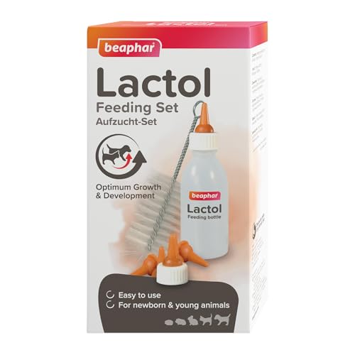 Beaphar - Lactol Feeding Set - Use with Animal Milk Replacer Ideal To Feed & Hand-Rear Newborn Orphaned & Weaning Kittens Puppies & Small Animals - Contains 1 Bottle 6 Teats & 1 Cleaning Brush