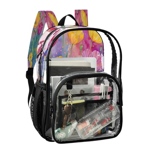 Watercolor Flower Watercolor Colorful Clear Backpack Heavy Duty See Through Transparent PVC BookBag for Kids Boy Girl School Work2