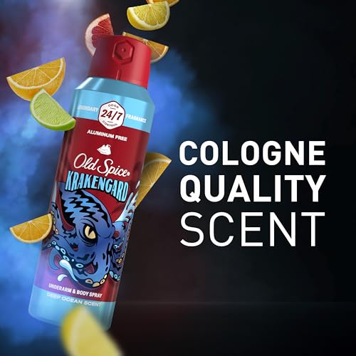 Old Spice Aluminum Free Body Spray for Men, 24/7 Odor Protection, 24/7 Lasting Fragnance & Freshness, Cologne Quality Scent, Krakengard with Deep Ocean Scent, 5.1 oz (Pack of 2)