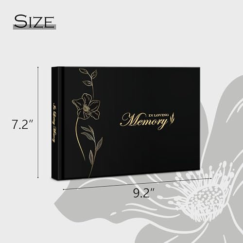 Image of In Loving Memory Funeral Guest Book with Table Sign, Pen & Box | Complete memorial set with 7.2x9.2in gold floral hardcover book, table sign, metal pen & box. Holds 300+ guests' logs.