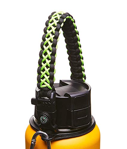 WaterFit Paracord Handle - Paracord Carrier Survival Strap Cord with Safety Ring and Carabiner Compatible with Hydro Flask Wide Mouth Water Bottles 12oz - 64 oz