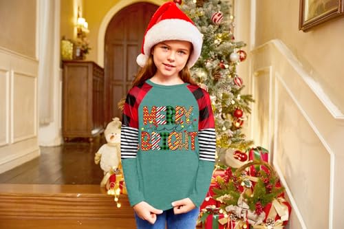 Image of BesserBay Girls Christmas Raglan Shirt Casual Leopard Stripe Patchwork Tunic Top 4-14 Years