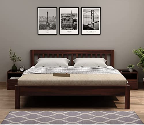 Image of Sheesham Wood Foster Wooden Dandi 1 Inch Bed Without Storage (Natural, 72x48 Double Mattress Compatible Bed)