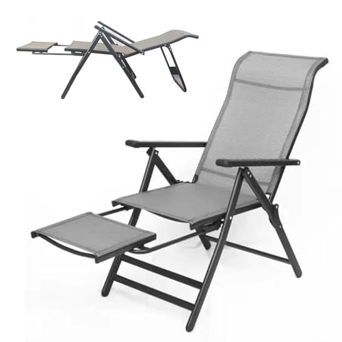 Tumbona reclinable plegable 3 en 1 con respaldo ajustable de 0° a 170° y soporte de piernas extraíble, carga de 300 kg, silla plegable de jardín, malla de malla, tumbona de camping para patio, jardín,
