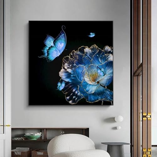 Décor nordique KEBIA avec affiches de fleurs et papillons sur toile 40x40 cm