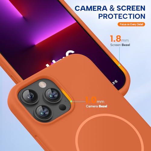 Image of Miracase Magnetic for iPhone 13 Pro Case, [Soft Anti-Scratch Microfiber Lining], Compatible with MagSafe, Liquid Silicone Shockproof Drop Protection Phone Case for 13 Pro, Orange