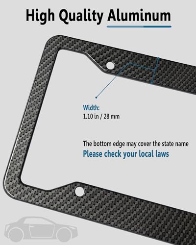 ZXFOOG Carbon Fiber License Plate Frames- 2 Pack Black Aluminum Front & Rear Auto Car Tag Holder, Heavy Duty Bracket with Mount Hardware, Screws Caps, Rattle Proof Pads (Carbon Pattern