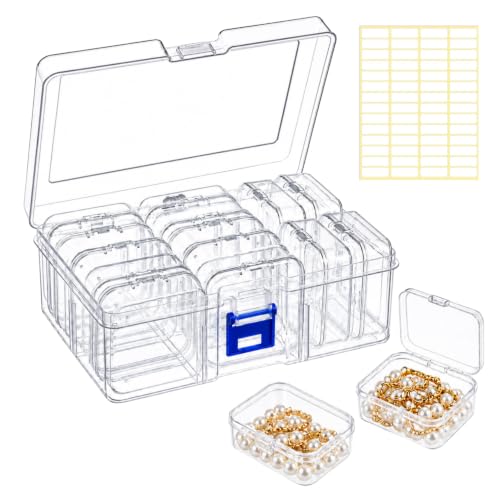 Image of SHALVI Transparent Jewellery & Accessories Storage Box | Box Multi-Compartment Organizer with Removable Grids | Plastic Organizer Box for Earrings, Beads, Craft & Small Items (14-PCS (1))