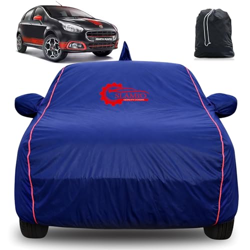 Image of 100% Waterproof Car Cover for Fiat Abarth Punto | All-Weather, Dustproof & UV Protection | Heavy-Duty 3-Layer Fabric | Custom Fit with Mirror & Antenna Pocket | Navy Blue