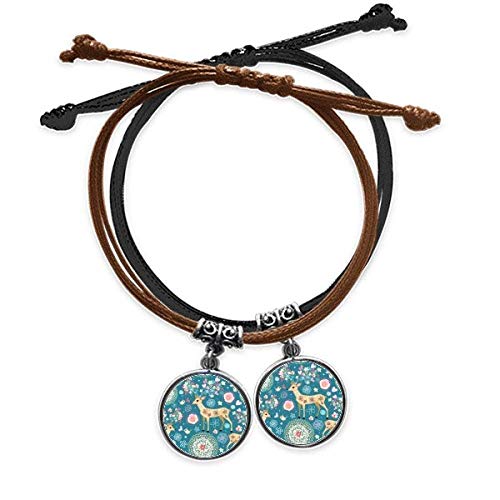 Bracelet cuir double fleur oiseau d'amour deer pour amoureux