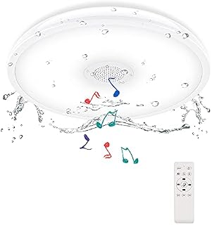 Horevo Bathroom Ceiling Light with Bluetooth Speaker and Remote Control Waterproof IP65, RGB Colour Change, 18W Daylight Flush Mount Ceiling Lamp for Bathroom, Kitchen, Bedroom