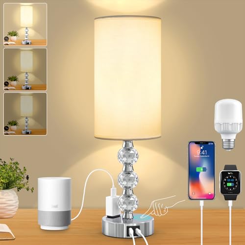 Catálogo de Lámparas de mesa y mesilla de noche de esta semana. 42 KUAEAY Lámpara de Mesa de Cristal, Lámpara de Buró de Noche Moderna, Puertos USB C+A, Táctil Regulable de 3 Vías, Luces de Escritorio Decorativa para Recamara Dormitorio Sala...