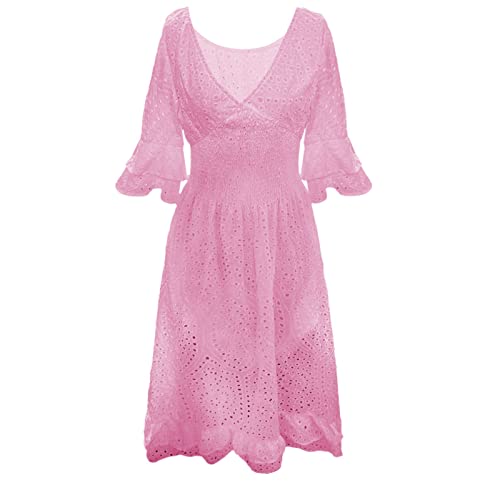 OBASDFD Vestido Cómodo Y Suelto con Cuello Liso Bordado Cintura Alta for Mujer(Navy,S)