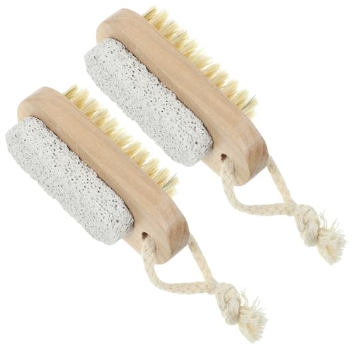 NOLITOY 2pcs Foot Scrubber Brush with Pumice Stone for Dead Skin Removal, Exfoliating Nail Brush for Feet and Hands, Home Use Pedicure Tool