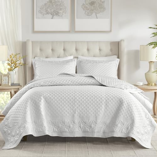 CROSCILL Quilt Set Luxe Ornamental Motif Embroidery Quilting, Oversized Coverlet for Queen Size Bed, Matte Satin, All Seasons, Lightweight Microfiber Coverlet Bedspread, Shams, Versailles Grey 3 Piece