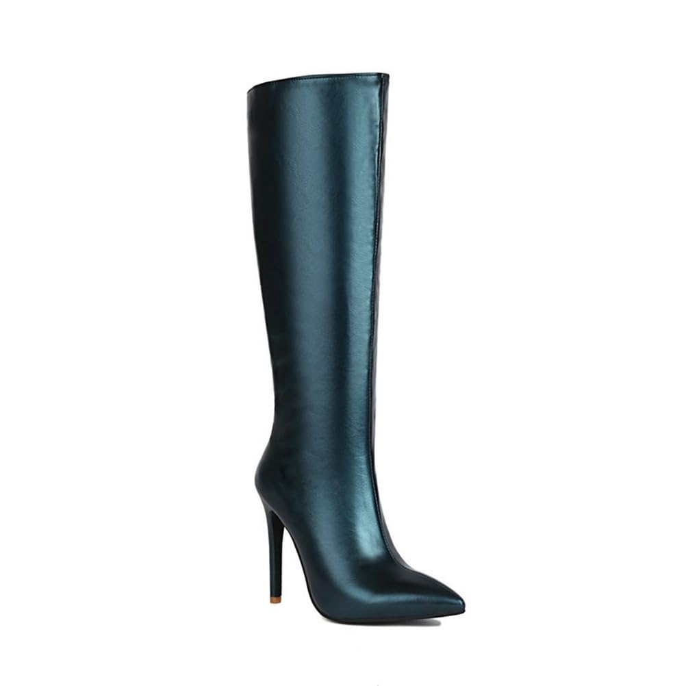 Womens Fashion Knee High Boots Pointed Toe Stiletto High Heel Long Boots with Wide Calf Pull On Dress
