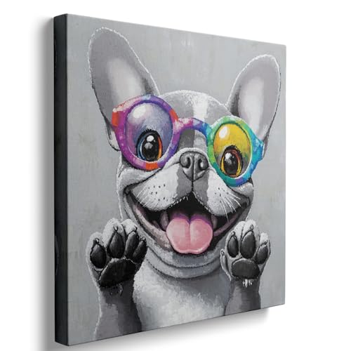Ypxzzj Cute Dog with Glasses Canvas Wall Art,Funny Bulldog Decor Wall Art Pictures Painting Posters Artworks for Children's room Bedroom Living room Decor Framed Ready to Hang by Ypxzzj - Used condition - US$19.07