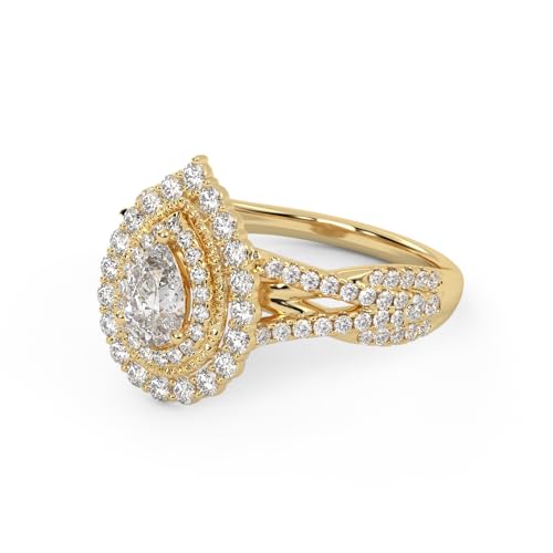 SAVEARTH DIAMONDS Double Halo Shank Engagement Rings for Women, Center 6x4mm Pear and Round cut Lab Created Moissanite Ring in 10K / 14K Solid Gold OR 925 Sterling Silver3