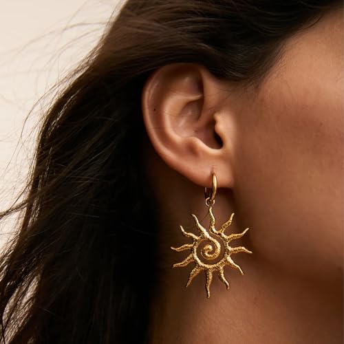 hotoo Gold Sun Dangle Earrings For Women Dainty Hoop Dangle Earrings Minimalist Huggie Hoops Hypoallergenic Trendy Jewelry Birthday Holiday Gifts2