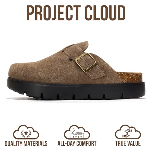 Image of Project Cloud 100% Genuine Leather Platform Clogs for Women Footwear - Memory Foam Arch Support Cork Footbed Casual Shoes & Mules for Women 2026 (Benton Chunky)