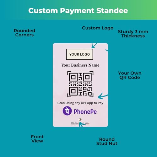 Image of UPI Payment Standee | Custom Acrylic Stand with QR Code, Logo & Business Name | Compatible with All Major UPI App | Design 2