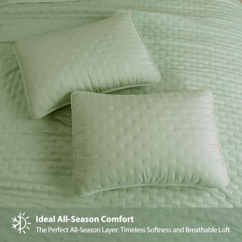 ROARINGWILD Sage Green King Size Quilt Bedding Set, Lightweight Soft Bedspread, Farmhouse Rustic Country Coverlet, Thin Cloud Comforter for Spring Summer, 2 Pillow Shams, 104x90 inches — view 4