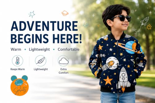 Image of Tiny Sprouts Kids Jacket | SpaceMan Theme | Warm Quilted Fleece | Unisex | Ages 5-14