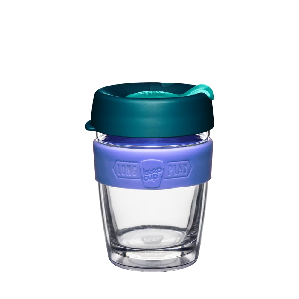 KeepCup Longplay - Reusable Coffee Cup, Double Wall Glass with Removable Sleeve and splashproof Sipper lid - 12oz/340ml - Haze