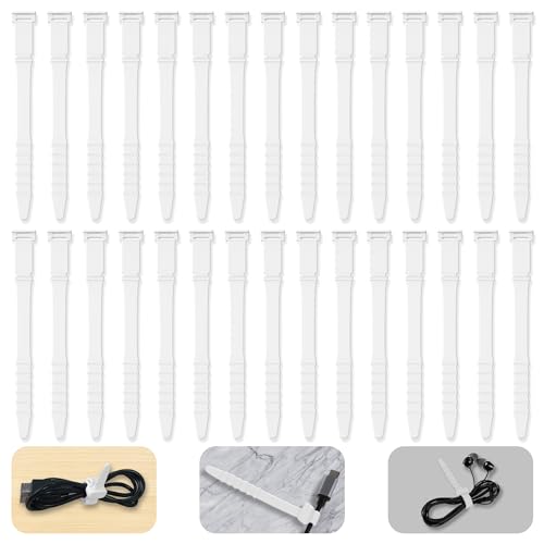 Reusable Cable Ties 4.5inch Silicone Cable Ties, 30pcs Reusable Zip Ties Elastic Silicone Cord Organizer Straps Ties for Charging Cables USB Cables Earphones Cable Audio(11.3cm, 30pcs, White)