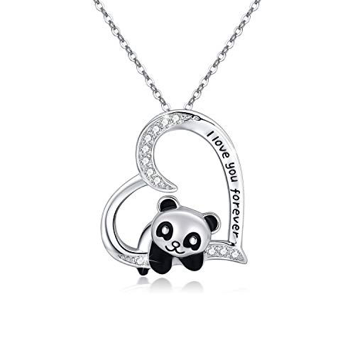 Panda Kette Damen Halskette 925 Sterling Silber Cute Panda Liebe Herz Anhänger Halskette Ich liebe dich für immer Geschenk für Frauen Mädchen